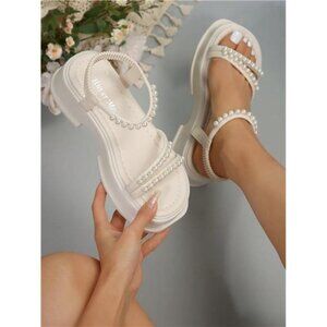 Women's Fashion Faux Pearl Decor Platform Sandals, Thick Sole